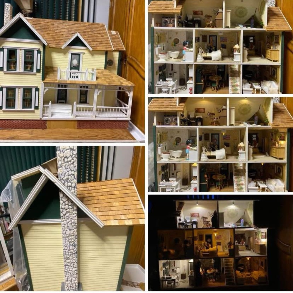 Charming Yellow Dollhouse  dimensions: Tall 31”, Wide 35” , Deep 23”